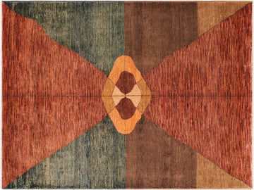 Boho Chic Gabbeh Irina Rust/Brown Wool Rug - 6'7'' x 9'10''